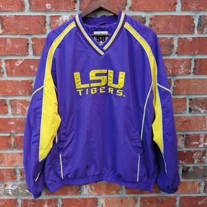 58 Sports LSU Tigers Windbreaker Men XL Purple Yellow V-Neck Pullover Jacket